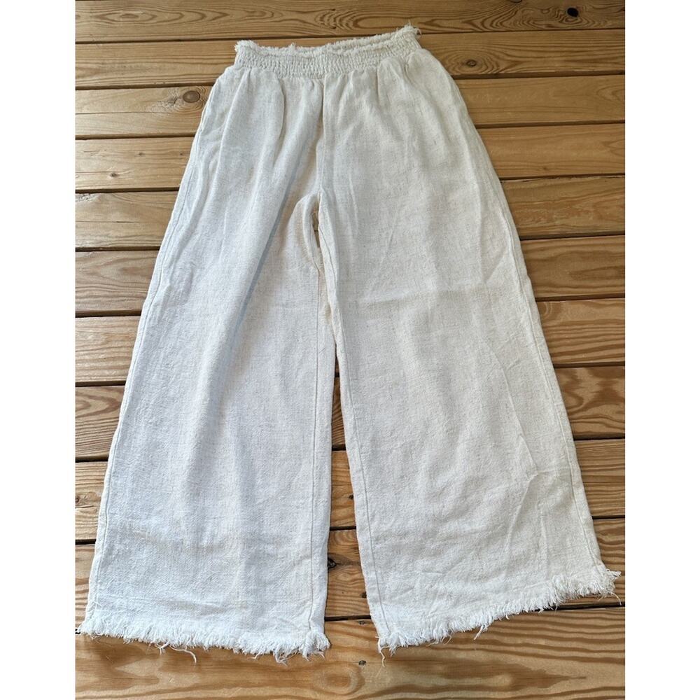 Solai Fringed Hem Linen Pants Size Small Women’s Cream Linen Rayon
